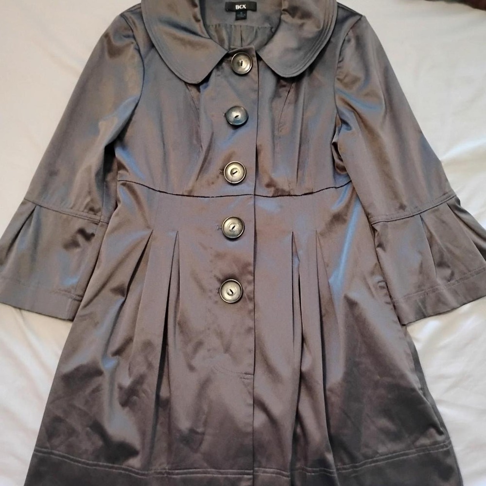 Y2K Vintage BCX Metallic Dark Vampy Trench Coat Dress 🌟 Fit & Flare Babydoll